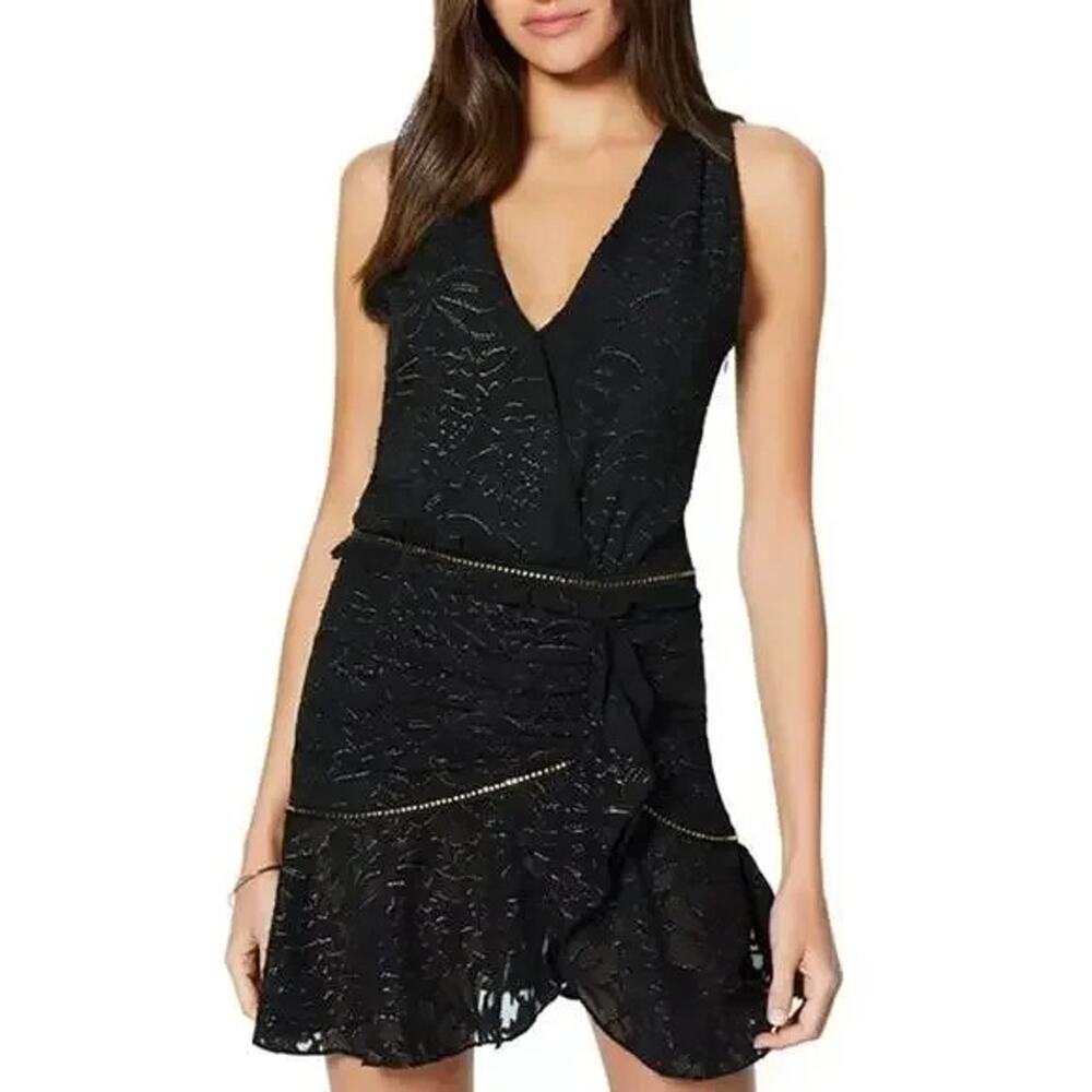 Ramy Brook Ensley Mini Dress Beaded Sleeveless V neck Black Embellished M